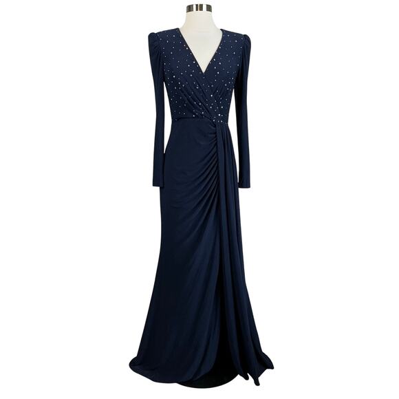Vince Camuto Women's Formal Dress Size 4 Blue Beaded Long Sleeve Evening Gown - Picture 1 of 13